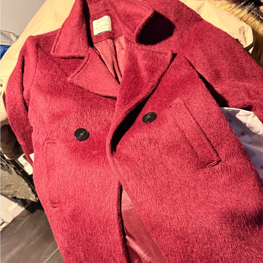 Zara Girls Fuscia Wool Blend Vintage Coat